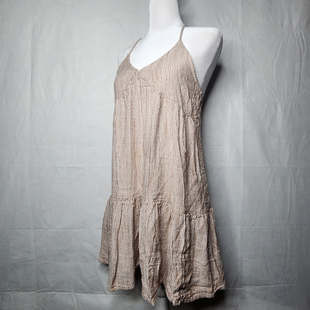 Aerie American Eagle Brown Pin Striped Tiered Cami Dress Women's Size Small